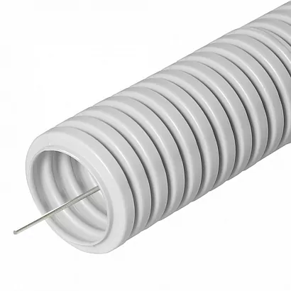 Труба гофрированная лёгкая 370 Н LS FR НГ серая с протяжкой DN1 1/4 (25 м)