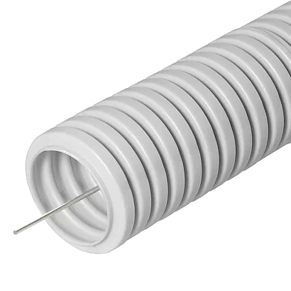 Труба гофрированная лёгкая 370 Н LS FR НГ серая с протяжкой DN1 (50 м)